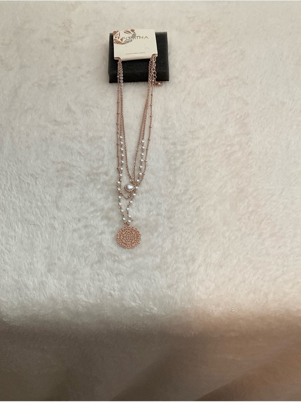 Loxina Rose Gold Multi-Strand Filigree Pendant Necklace with Pearls